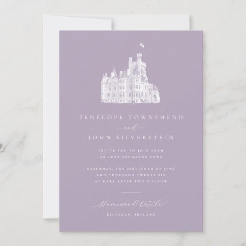 Elegant Illustration Lavender Castle Wedding Invitation