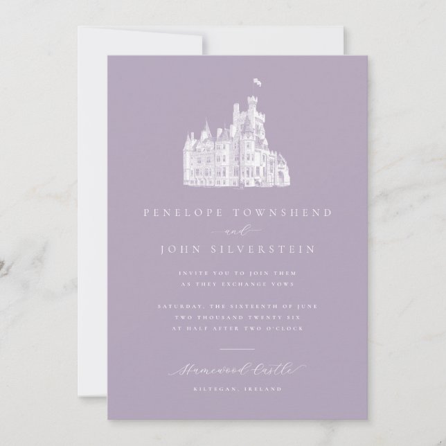 Elegant Illustration Lavender Castle Wedding Invitation (Front)