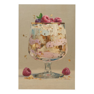 Elegant Impasto Raspberry Dessert Wood Wall Art