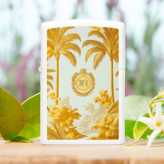 Elegant Imperial Palm Tree Monogrammed Zippo Lighter (On Table)
