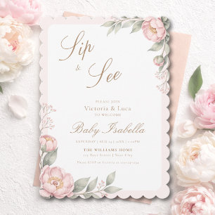 Elegant In Bloom Girl announcenment Sip & See Invitation