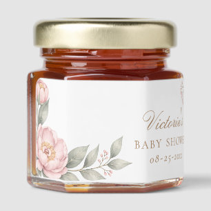Elegant In Bloom Pink Peonies Baby Shower  Honey Jar Favors