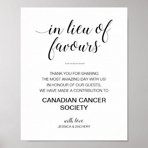 Elegant In Lieu Of Favors Donation Wedding Sign