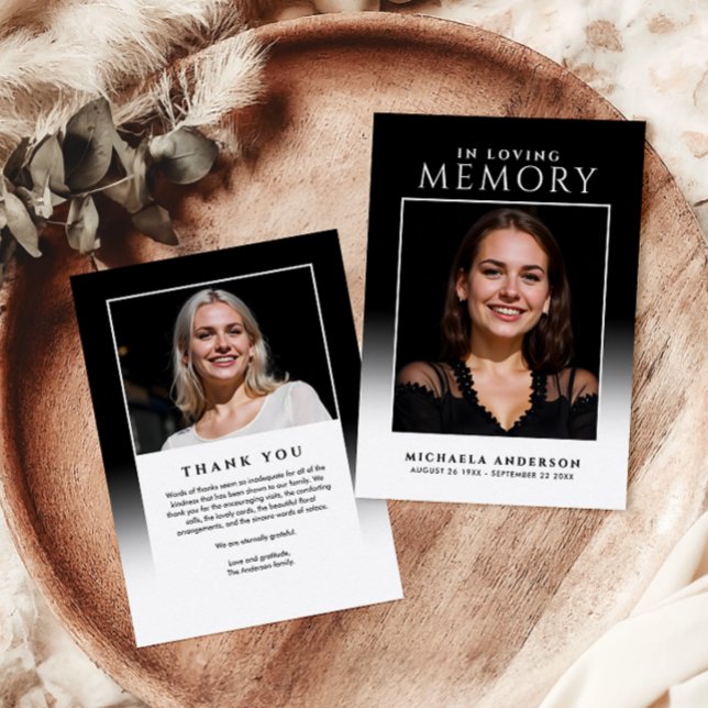 Elegant In Loving Memory 2-Photo Funeral/Memorial  Thank You Card (Creator Uploaded)
