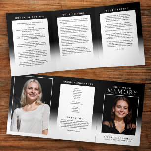 Elegant In Loving Memory 2-Photo Funeral/Memorial Tri-Fold Program