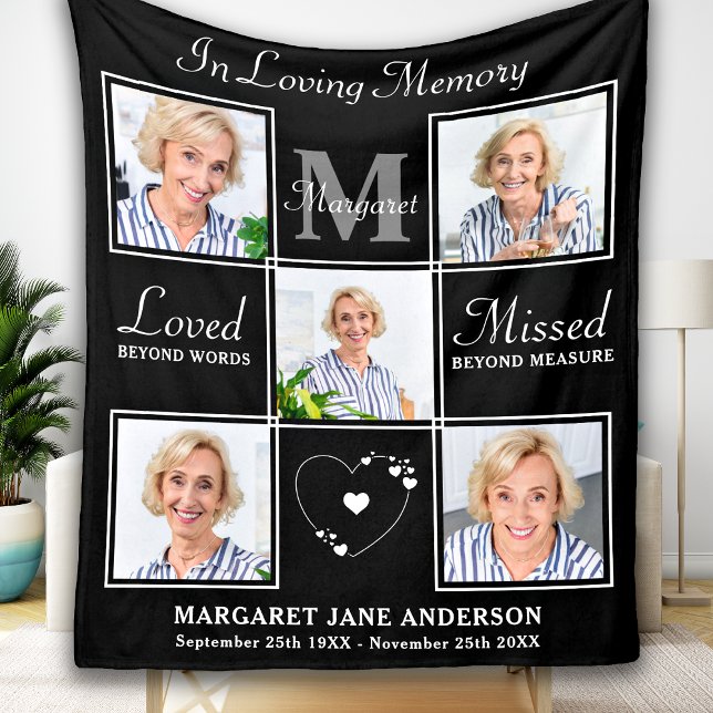 Elegant In Loving Memory 5 Photo Collage Memorial  Fleece Blanket (Creator Uploaded)