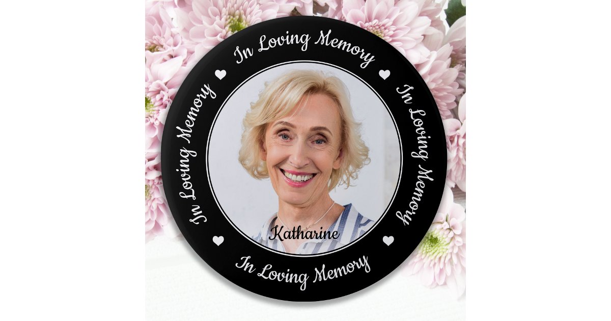 Elegant In Loving Memory Custom Photo Memorial Button | Zazzle