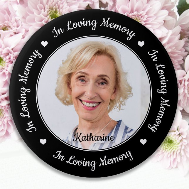 Elegant In Loving Memory Custom Photo Memorial Button (Creator Uploaded)