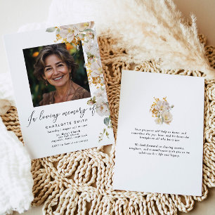Elegant In Loving Memory Funeral Floral Photo Invitation