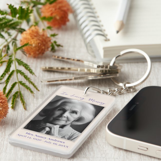Elegant In Loving Memory  Funeral Memorial Keychain (Front Right)