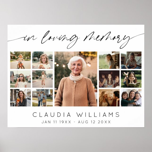 Elegant In Loving Memory Funeral Photo Collage  Poster (Front)