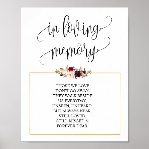 Elegant in loving memory Memorial Funeral Sign | Zazzle