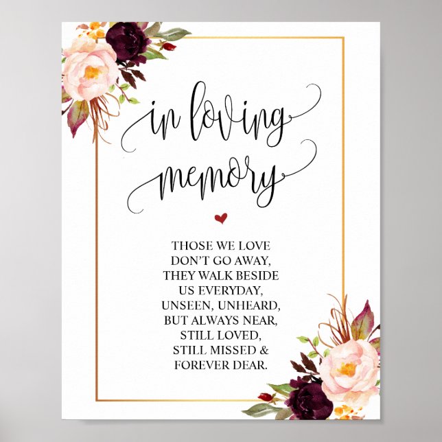 Elegant in loving memory Memorial Funeral Sign (Front)
