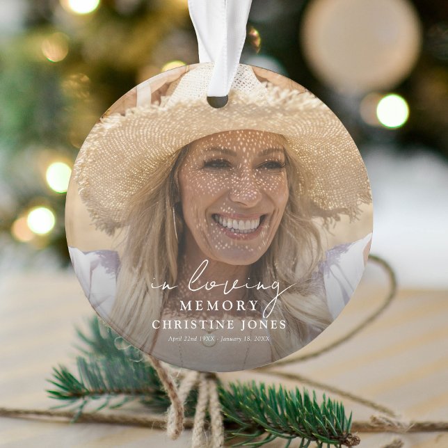 Elegant In Loving Memory Memorial Tribute Photo Ornament (Creator Uploaded)