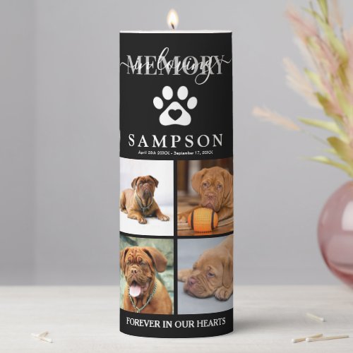Elegant In Loving Memory Pet Loss 4 Photo Collage Pillar Candle