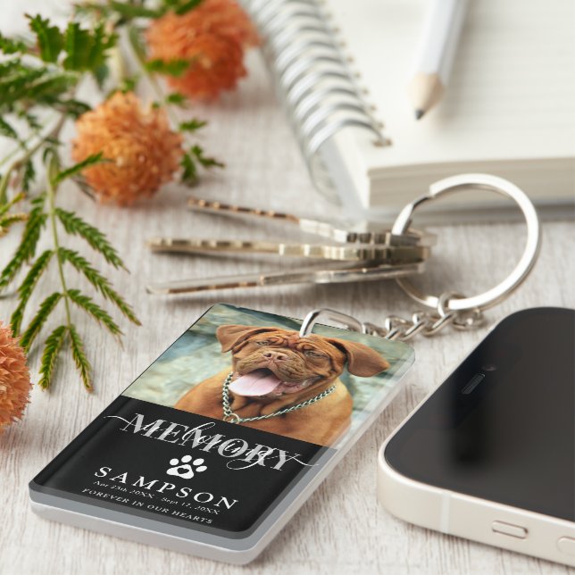 Elegant In Loving Memory Pet Loss Photo Keychain (Front Right)