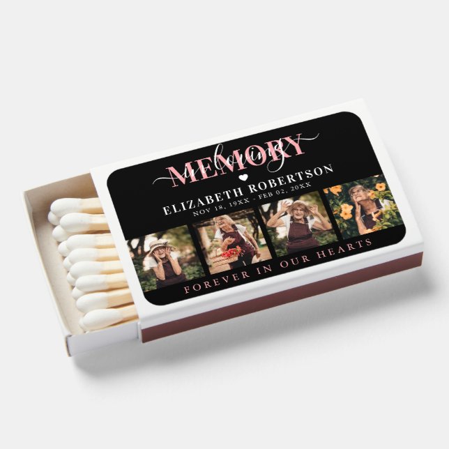 Elegant In Loving Memory Photo Collage Keepsake Matchboxes (Front Open)