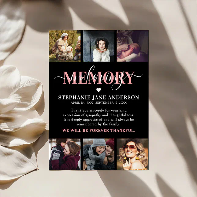 Elegant In Loving Memory Photo Collage Keepsake Thank You Card | Zazzle