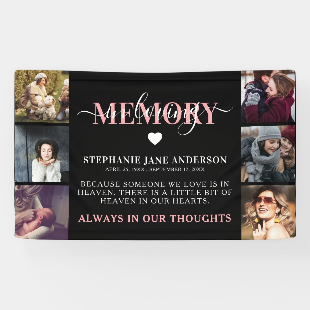 Elegant In Loving Memory Photo Collage Memorial Banner | Zazzle