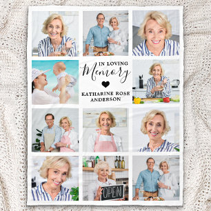 Elegant In Loving Memory Photo Collage Memorial Fleece Blanket