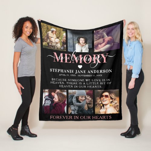 Elegant In Loving Memory Photo Collage Memorial Fleece Blanket