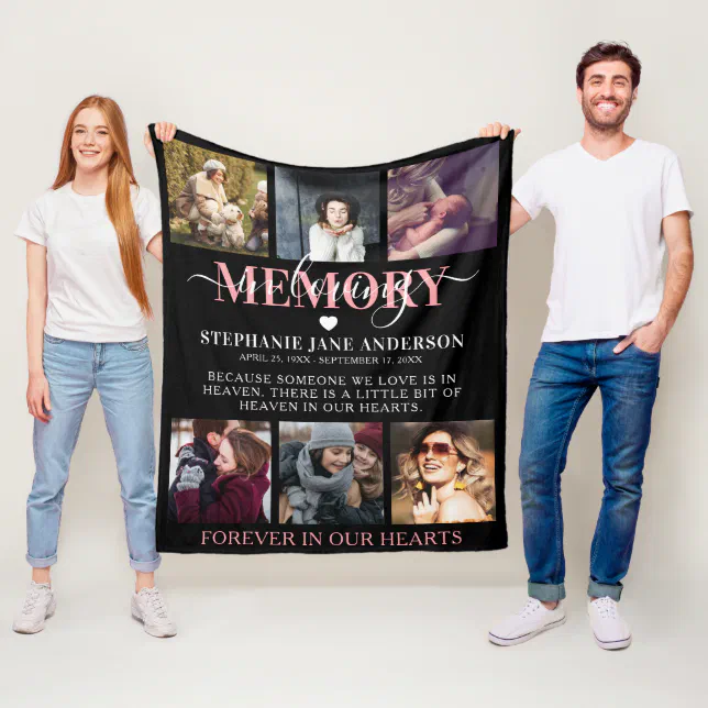 Elegant In Loving Memory Photo Collage Memorial Fleece Blanket | Zazzle