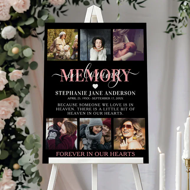 Elegant In Loving Memory Photo Collage Memorial Foam Board | Zazzle