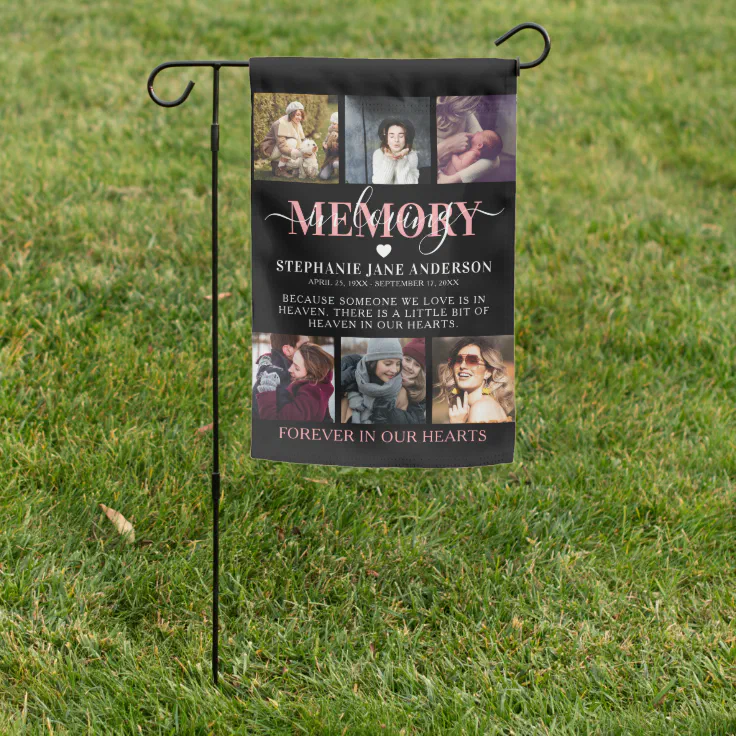 Elegant In Loving Memory Photo Collage Memorial Garden Flag | Zazzle