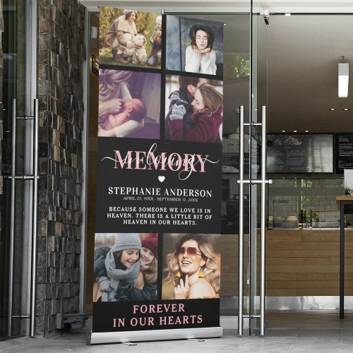 Elegant In Loving Memory Photo Collage Memorial Retractable Banner