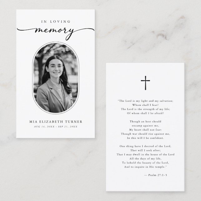 Elegant In Loving Memory Photo Funeral Prayer Card (Front/Back)