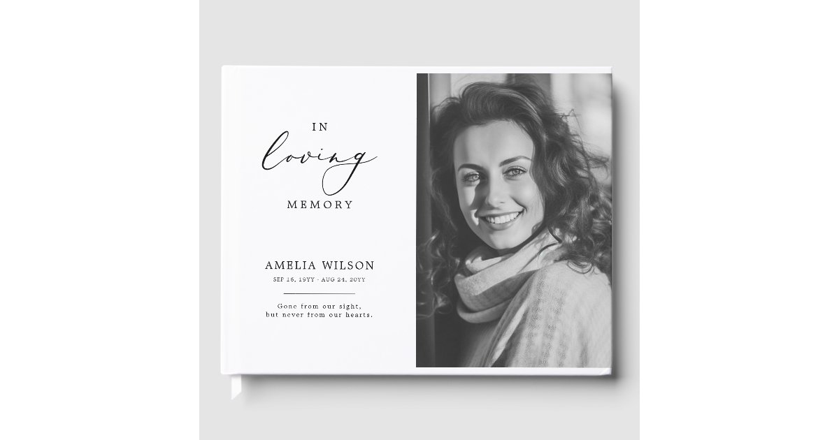 Elegant In Loving Memory Photo Memorial Funeral Guest Book | Zazzle
