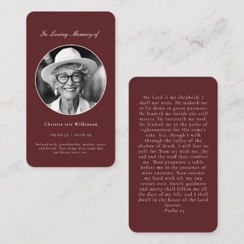 Elegant In Loving Memory Prayer Card