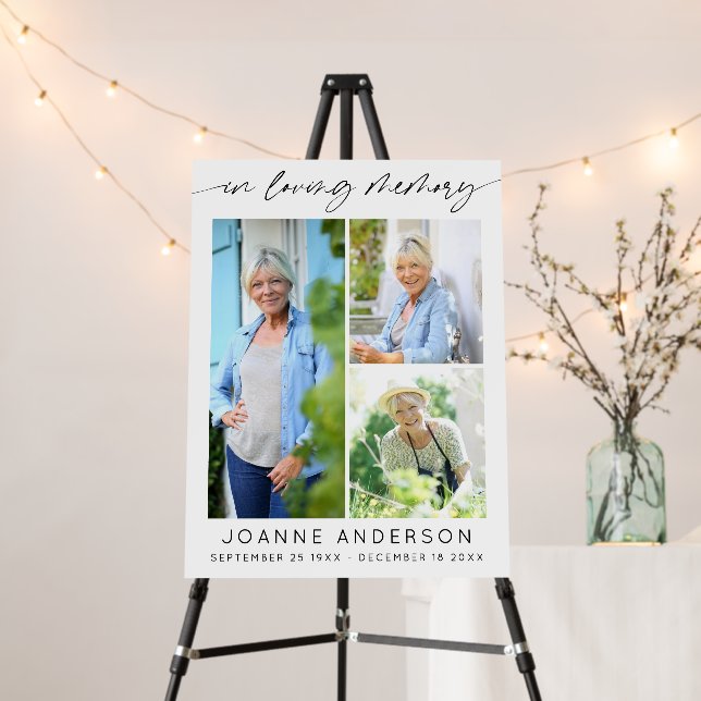 Elegant In Loving Memory Script 3 Photo Collage  Foam Board (In Situ (Stand))
