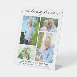 Elegant In Loving Memory Script 4 Photo Collage  Pedestal Sign