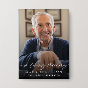 Elegant In Loving Memory Script Photo Funeral Button