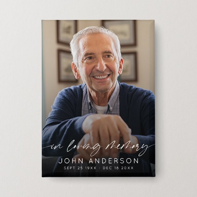 Elegant In Loving Memory Script Photo Funeral  Button (Front)