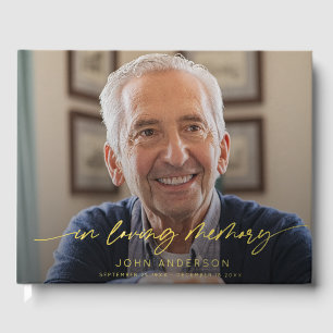 Elegant In Loving Memory Script Photo Funeral  Foil Guest Book