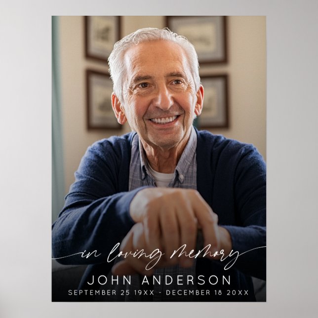 Elegant In Loving Memory Script Photo Funeral  Poster (Front)