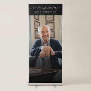 Elegant In Loving Memory Script Photo Memorial Retractable Banner