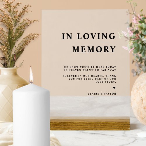 Elegant In Loving Memory Wedding Frosted  Acrylic Sign