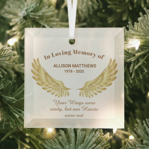 Elegant in Loving Memory Wings Memorial Glass Ornament