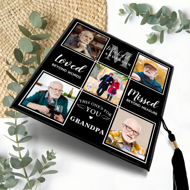 Elegant In Memory Personalized 5 Photo Memorial Graduation Cap Topper (Creator Uploaded)