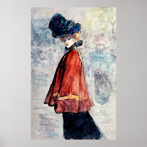 Elegant in red cape painting  by Henry Somm Poster