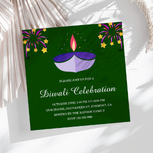 Elegant Indian Diya Lamp Green Diwali Party Invitation