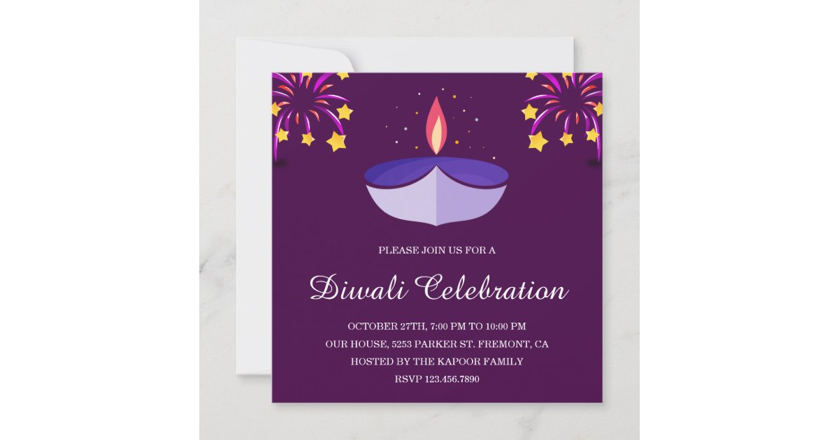 Elegant Indian Diya Lamp Purple Diwali Party Invitation Zazzle Com Card party on diwali is nothing but playing dice on diwali evening. zazzle