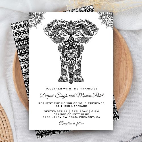 Elegant Indian Henna Elephant Wedding Invitation