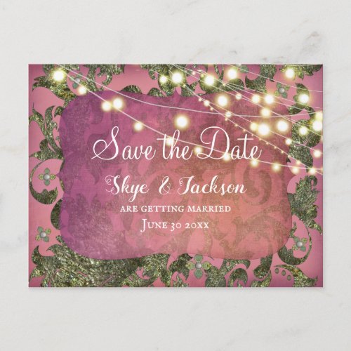 Elegant Indian Inspired Boho Damask  Rose Pink Postcard