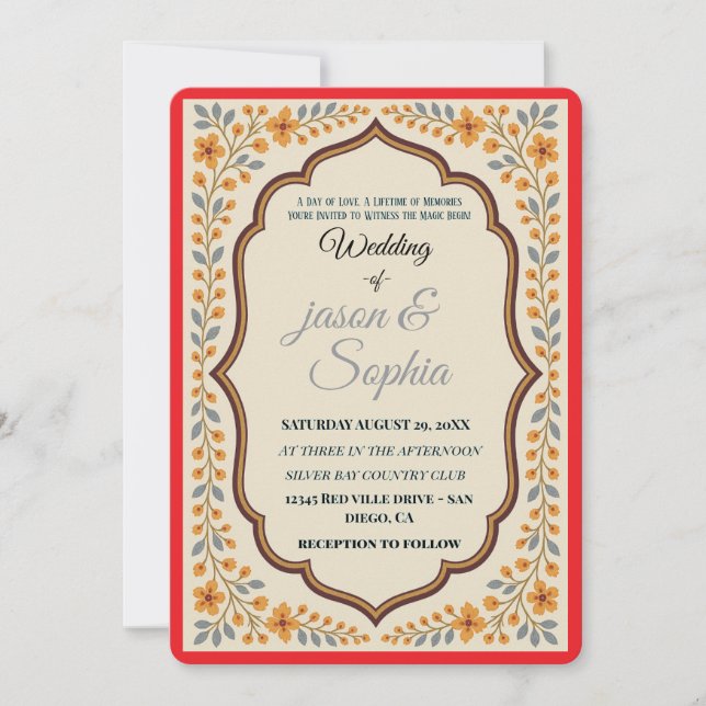 Elegant Indian-Inspired Floral Wedding Invitation (Front)