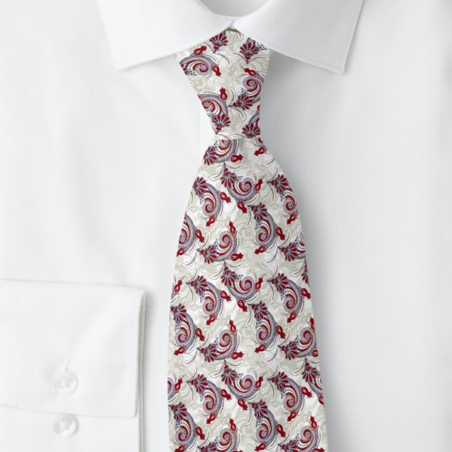 Elegant Indian Paisley Gray Cherry Red |  Neck Tie (Creator Uploaded)