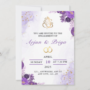 Elegant Indian Purple Floral Engagement Invitation